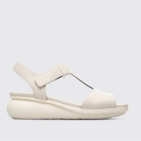 Camper Size 8 Cream Off-White Balloon Leather Adjustable T-Bar Heeled Sandals - Picture 1 of 13